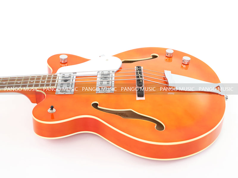 4-String Semi-Hollow Electric Bass Guitar with Gloss Orange Finish (PHY-158)