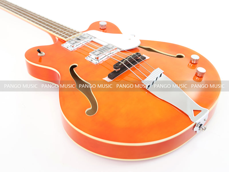4-String Semi-Hollow Electric Bass Guitar with Gloss Orange Finish (PHY-158)