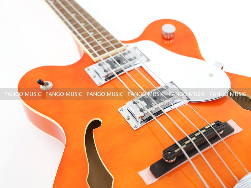 4-String Semi-Hollow Electric Bass Guitar with Gloss Orange Finish (PHY-158)