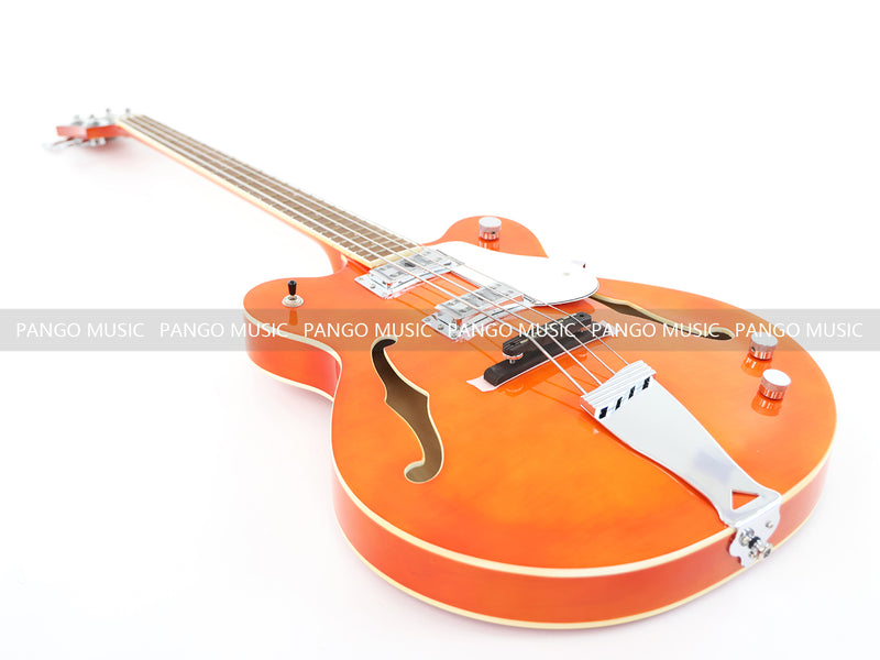 4-String Semi-Hollow Electric Bass Guitar with Gloss Orange Finish (PHY-158)