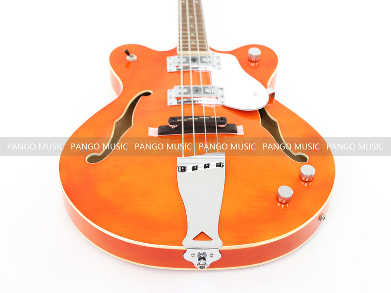 4-String Semi-Hollow Electric Bass Guitar with Gloss Orange Finish (PHY-158)