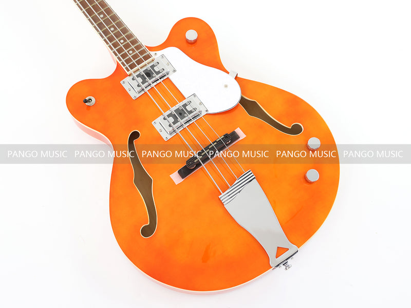 4-String Semi-Hollow Electric Bass Guitar with Gloss Orange Finish (PHY-158)