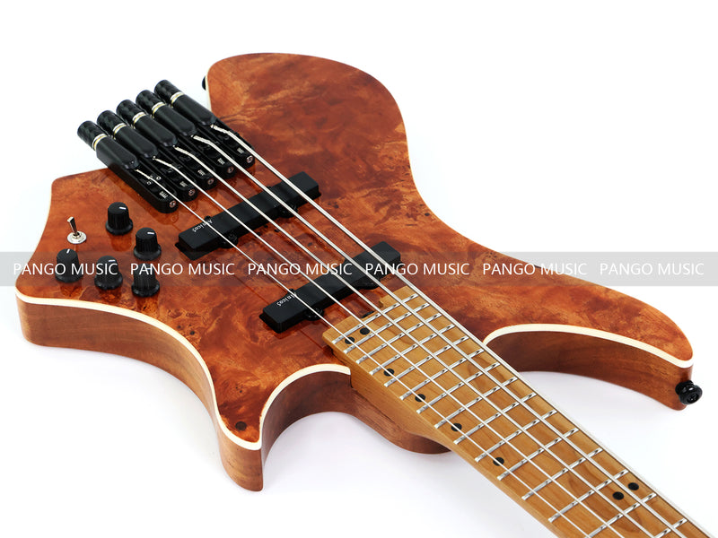5-String Headless Electric Bass Guitar with Burl Maple Veneer Top (WTB-951)