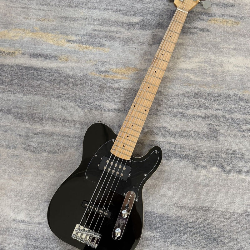 5 String Tele Style Electric Bass Guitar | Gloss Black | Maple Fretboard (LRG-055)