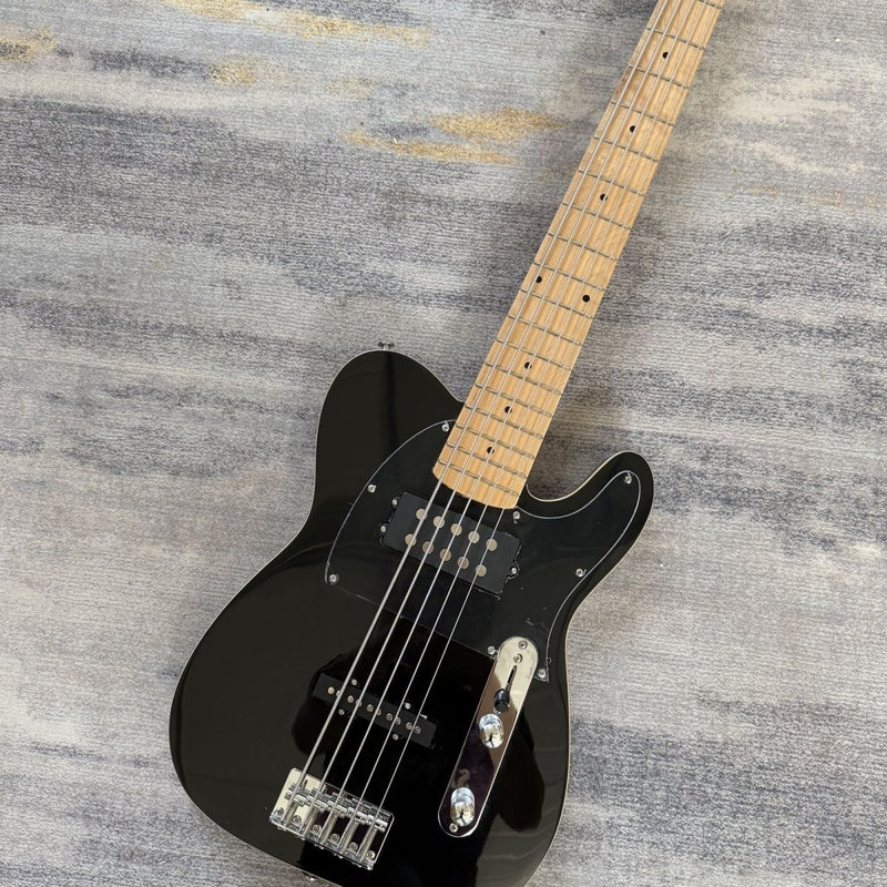 5 String Tele Style Electric Bass Guitar | Gloss Black | Maple Fretboard (LRG-055)