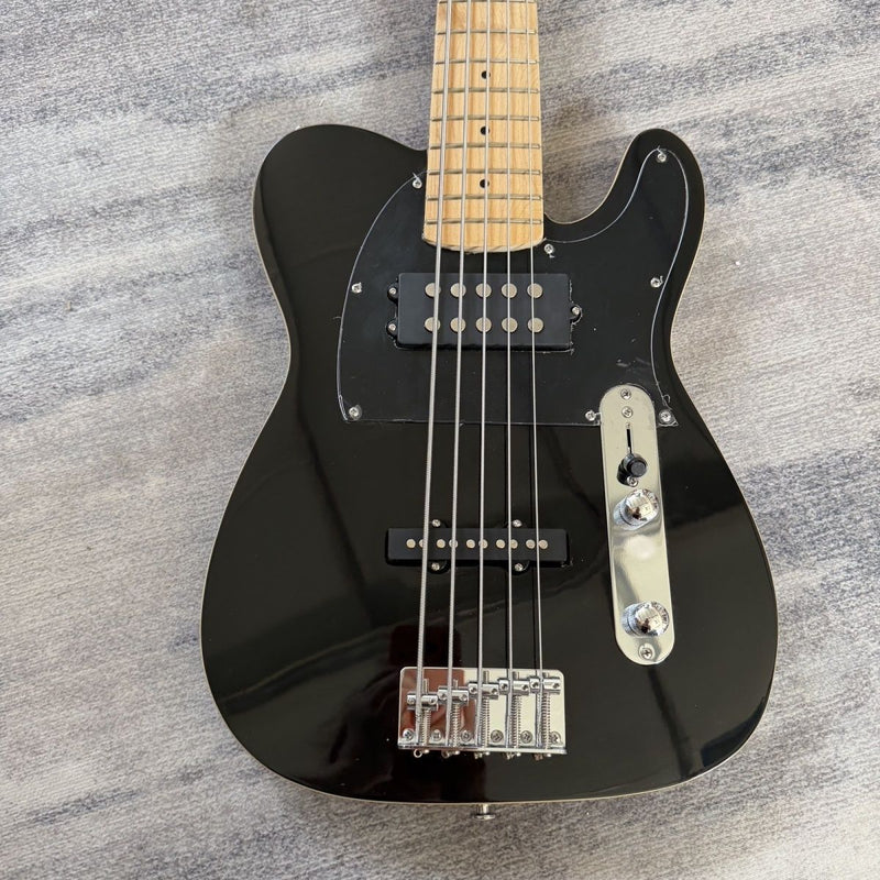 5 String Tele Style Electric Bass Guitar | Gloss Black | Maple Fretboard (LRG-055)