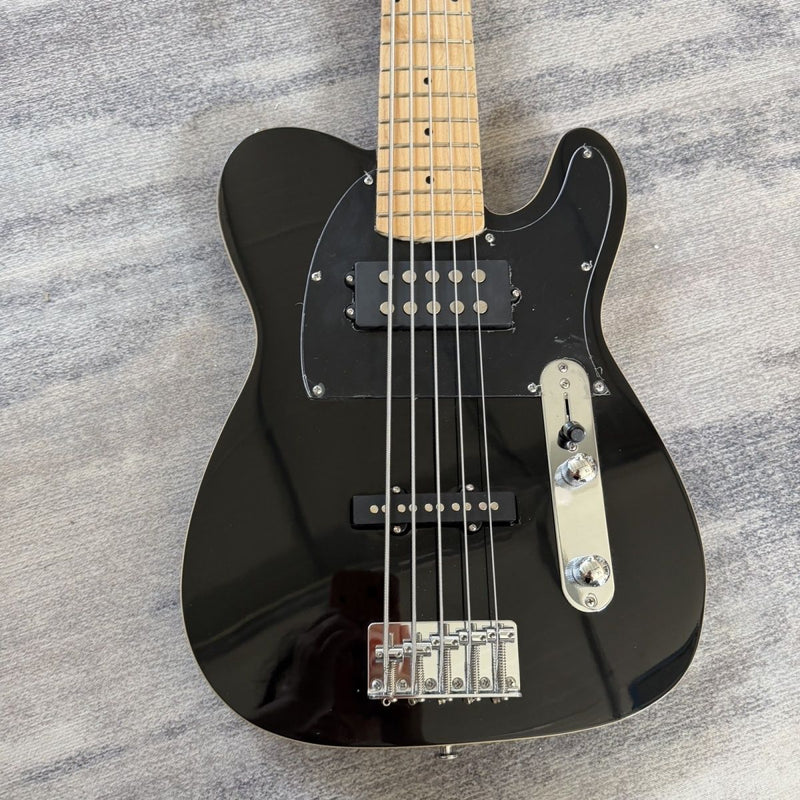 5 String Tele Style Electric Bass Guitar | Gloss Black | Maple Fretboard (LRG-055)