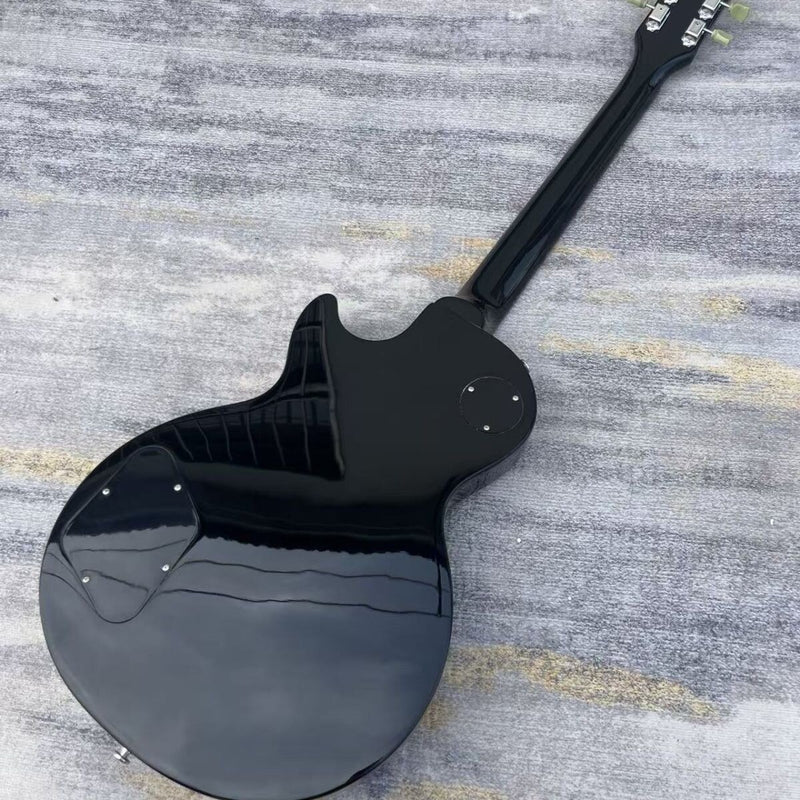 6 String LP Standard Style Electric Guitar with Gloss Black Flame Graphic (LRG-129)