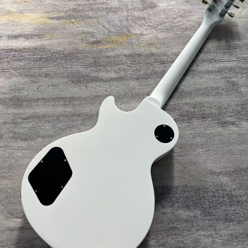 6-String LP Standard Style Solid Body Electric Guitar with Gloss White Flame Graphic & Red Kill Switch (LRG-126)