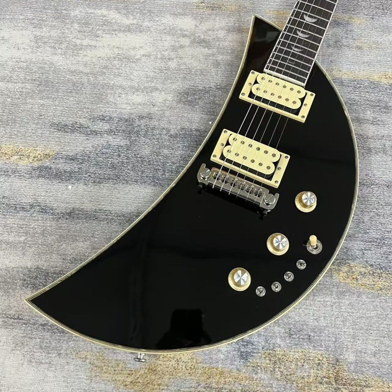 6-String Solid Body Crescent Moon Style Electric Guitar with Gloss Black Finish(LRG-135)
