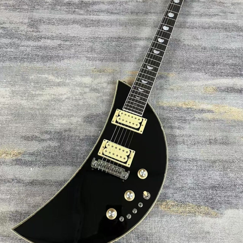 6-String Solid Body Crescent Moon Style Electric Guitar with Gloss Black Finish(LRG-135)