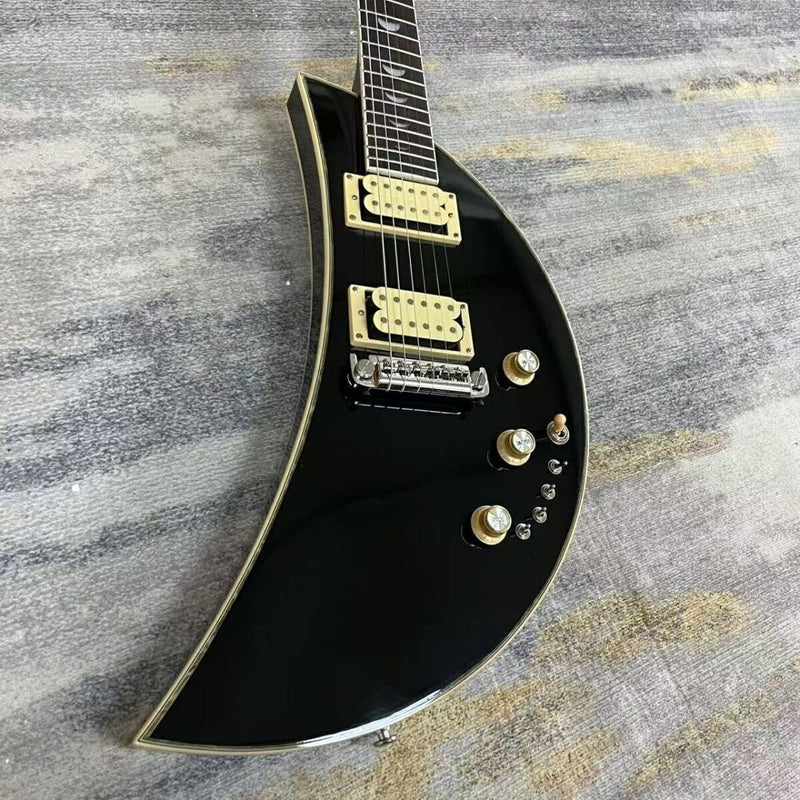 6-String Solid Body Crescent Moon Style Electric Guitar with Gloss Black Finish(LRG-135)
