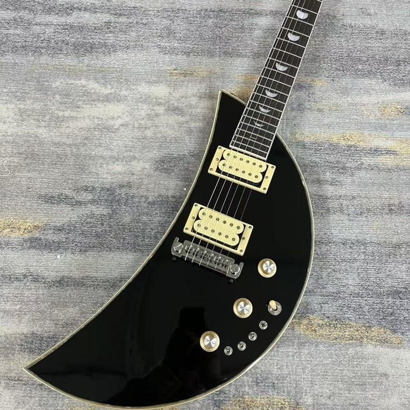 6-String Solid Body Crescent Moon Style Electric Guitar with Gloss Black Finish(LRG-135)