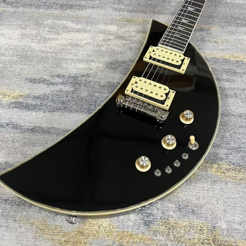 6-String Solid Body Crescent Moon Style Electric Guitar with Gloss Black Finish(LRG-135)