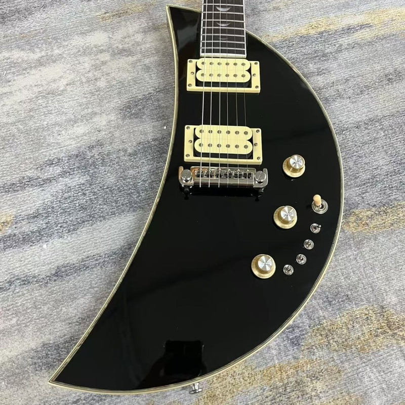 6-String Solid Body Crescent Moon Style Electric Guitar with Gloss Black Finish(LRG-135)