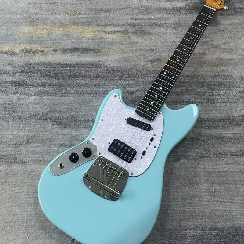 6-String Solid Body Left-Handed Mustang Style Electric Guitar with Gloss Daphne Blue Finish(LRG-133)