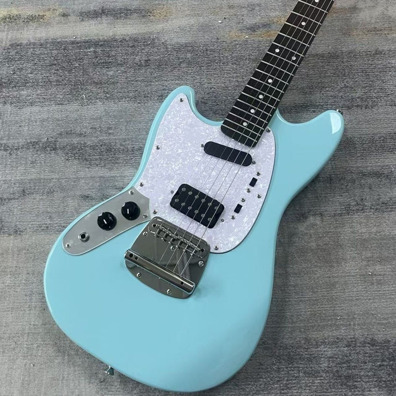 6-String Solid Body Left-Handed Mustang Style Electric Guitar with Gloss Daphne Blue Finish(LRG-133)