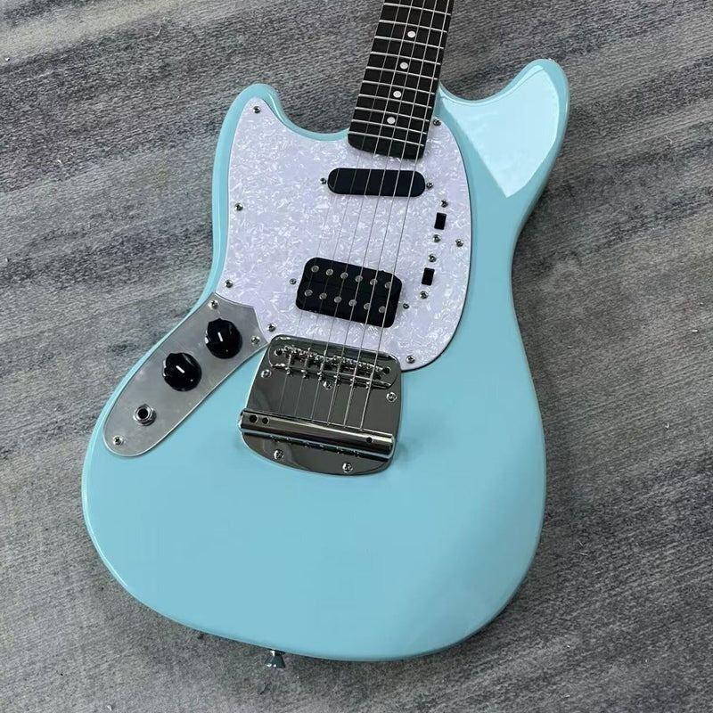 6-String Solid Body Left-Handed Mustang Style Electric Guitar with Gloss Daphne Blue Finish(LRG-133)