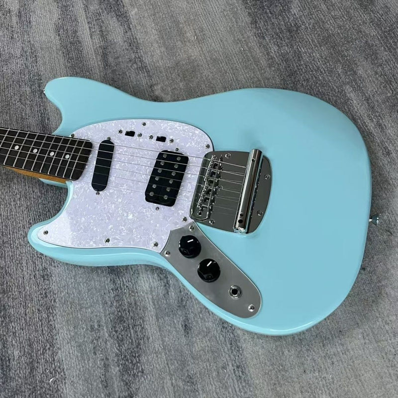 6-String Solid Body Left-Handed Mustang Style Electric Guitar with Gloss Daphne Blue Finish(LRG-133)