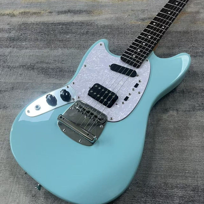 6-String Solid Body Left-Handed Mustang Style Electric Guitar with Gloss Daphne Blue Finish(LRG-133)