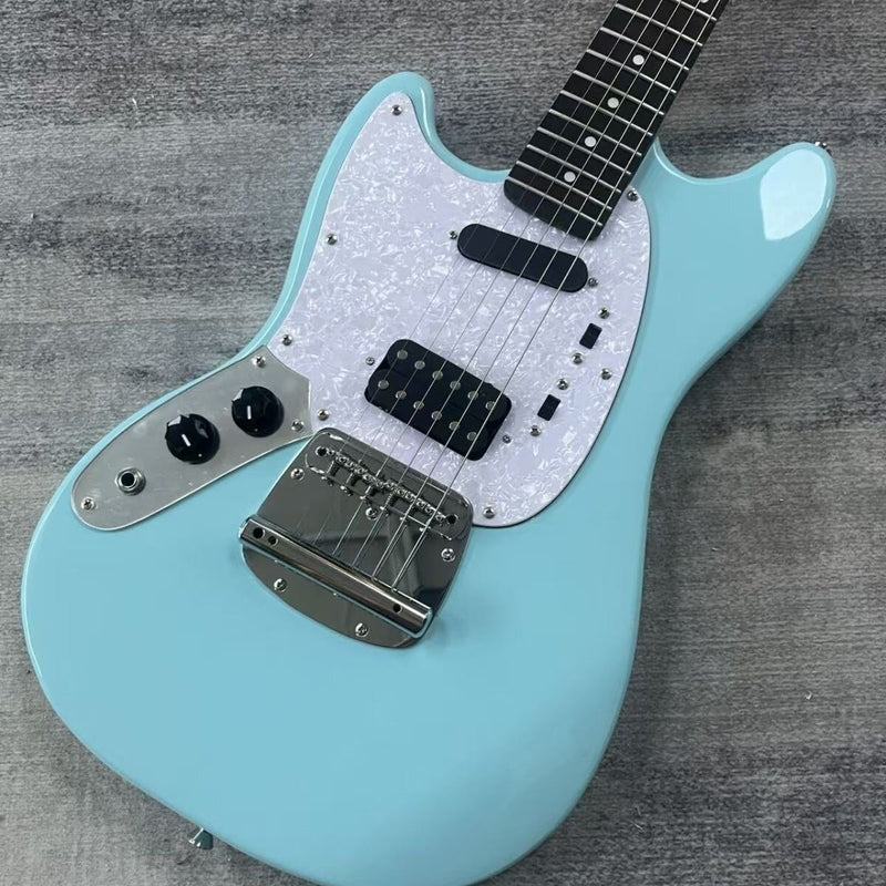 6-String Solid Body Left-Handed Mustang Style Electric Guitar with Gloss Daphne Blue Finish(LRG-133)