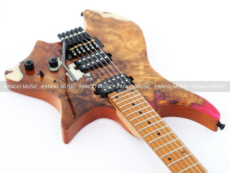 6-String Tapered Neck ResinBurl Body Headless Electric Guitar (PHG-010)