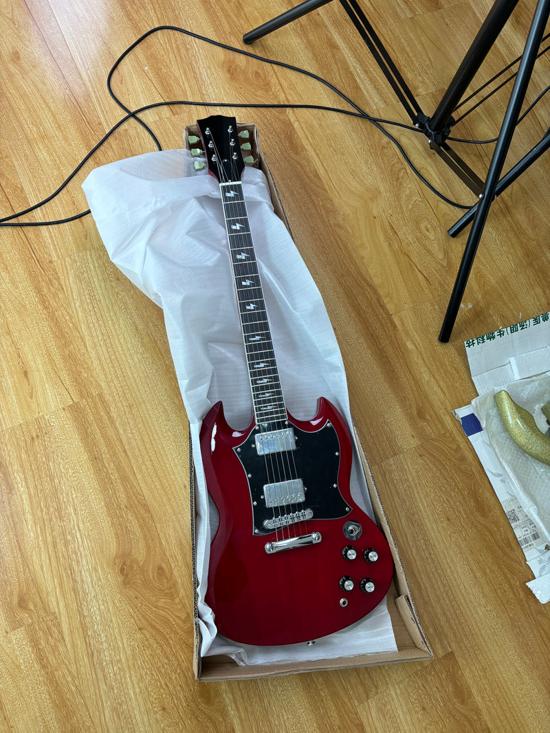 6-String SG-Style Electric Guitar with Gloss Cherry Red Finish (LYM-206)