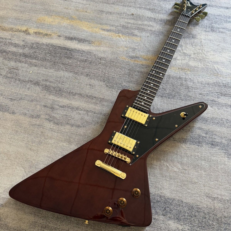 6 String Modern Explorer Style Electric Guitar with Gloss Brown Finish(LRG-107)