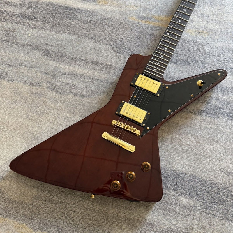 6 String Modern Explorer Style Electric Guitar with Gloss Brown Finish(LRG-107)