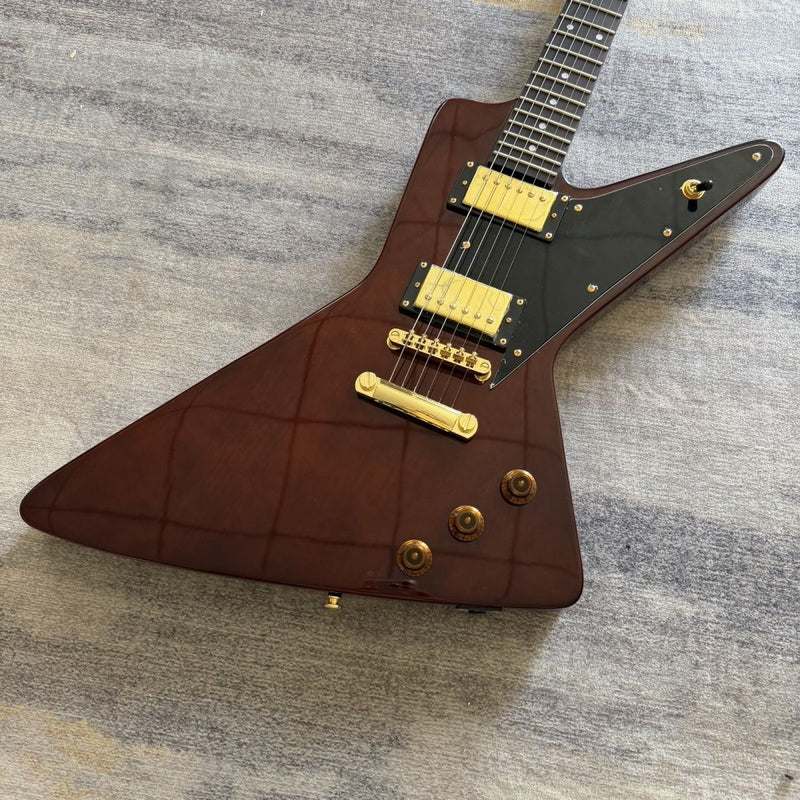 6 String Modern Explorer Style Electric Guitar with Gloss Brown Finish(LRG-107)