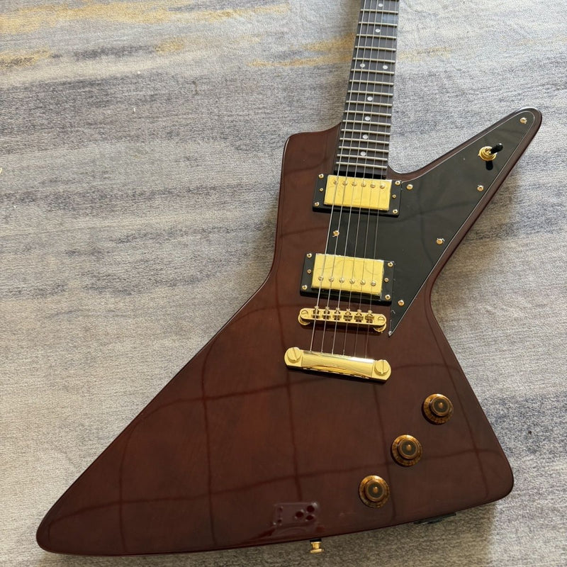 6 String Modern Explorer Style Electric Guitar with Gloss Brown Finish(LRG-107)