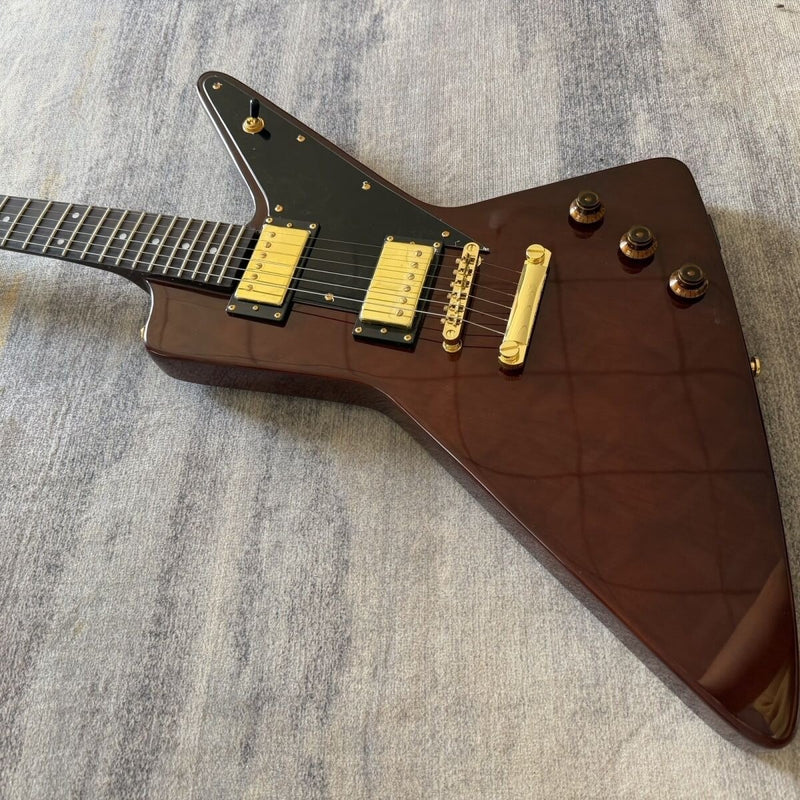 6 String Modern Explorer Style Electric Guitar with Gloss Brown Finish(LRG-107)