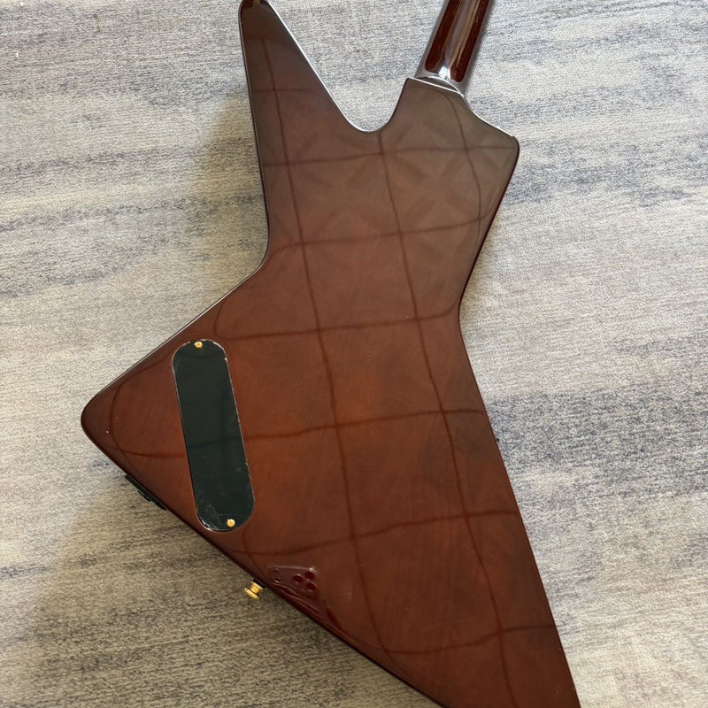 6 String Modern Explorer Style Electric Guitar with Gloss Brown Finish(LRG-107)