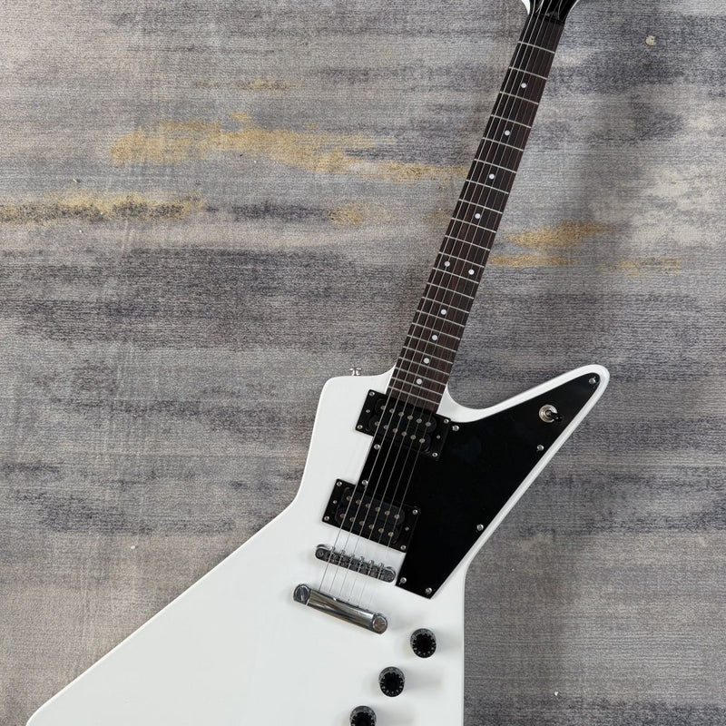 6 String Explorer Style Electric Guitar with Gloss White Finish & Fixed Bridge(LRG-114)