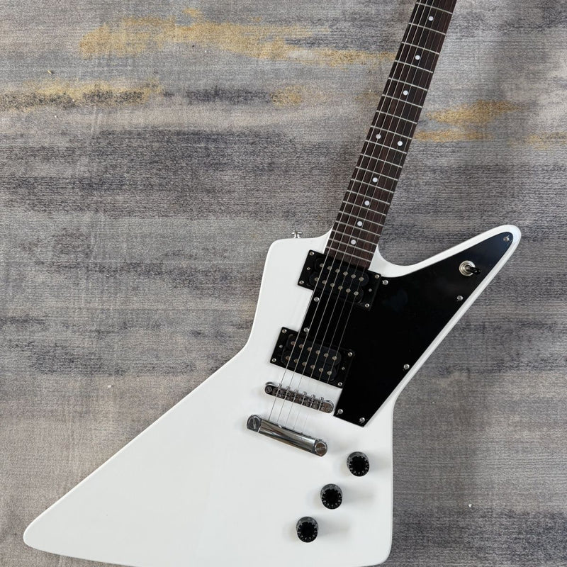 6 String Explorer Style Electric Guitar with Gloss White Finish & Fixed Bridge(LRG-114)