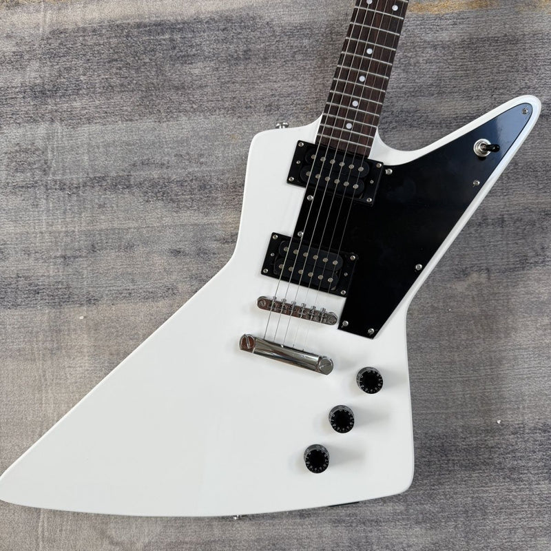 6 String Explorer Style Electric Guitar with Gloss White Finish & Fixed Bridge(LRG-114)