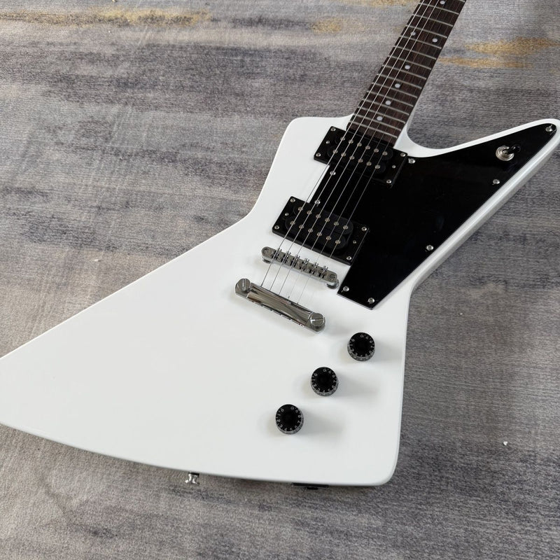6 String Explorer Style Electric Guitar with Gloss White Finish & Fixed Bridge(LRG-114)