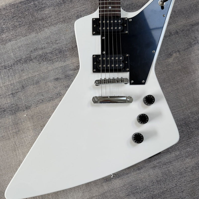 6 String Explorer Style Electric Guitar with Gloss White Finish & Fixed Bridge(LRG-114)