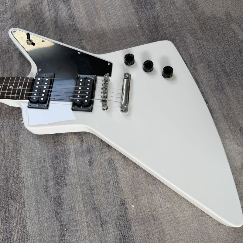 6 String Explorer Style Electric Guitar with Gloss White Finish & Fixed Bridge(LRG-114)