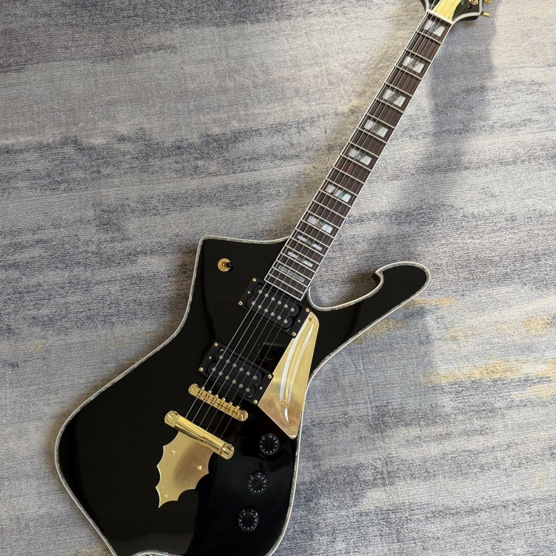 6 String Iceman Style Electric Guitar with Gloss Black Finish(LRG-113)