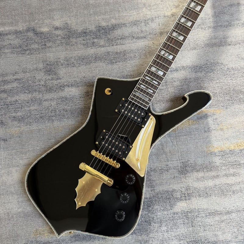 6 String Iceman Style Electric Guitar with Gloss Black Finish(LRG-113)