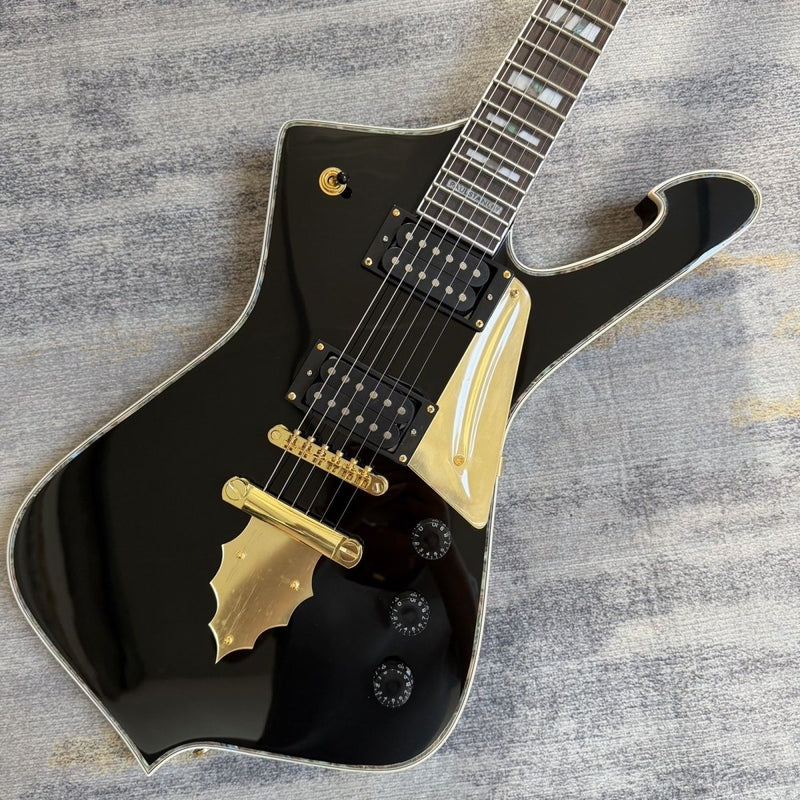 6 String Iceman Style Electric Guitar with Gloss Black Finish(LRG-113)