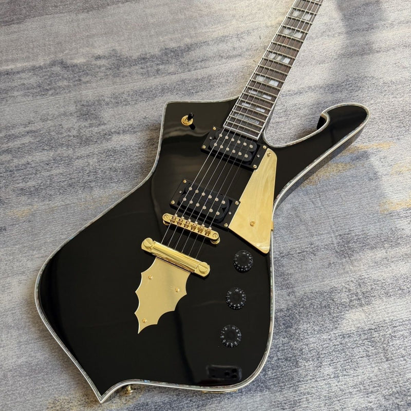 6 String Iceman Style Electric Guitar with Gloss Black Finish(LRG-113)