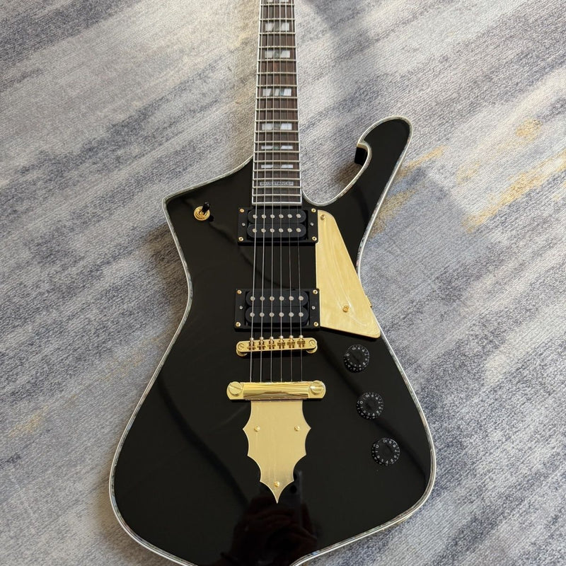 6 String Iceman Style Electric Guitar with Gloss Black Finish(LRG-113)