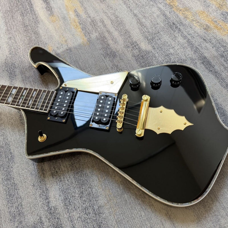 6 String Iceman Style Electric Guitar with Gloss Black Finish(LRG-113)