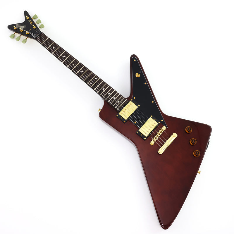 6 String Modern Explorer Style Electric Guitar with Gloss Brown Finish (LRG-107X)