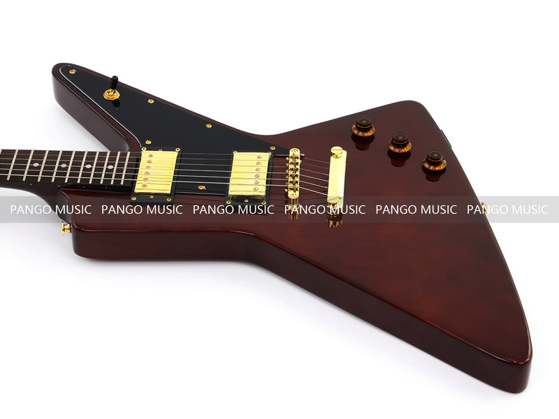 6 String Modern Explorer Style Electric Guitar with Gloss Brown Finish (LRG-107X)