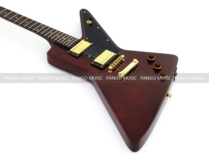 6 String Modern Explorer Style Electric Guitar with Gloss Brown Finish (LRG-107X)