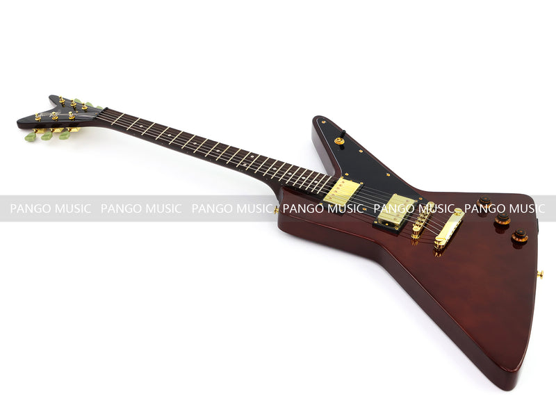 6 String Modern Explorer Style Electric Guitar with Gloss Brown Finish (LRG-107X)