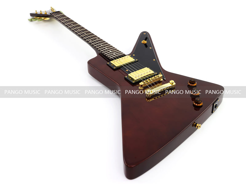 6 String Modern Explorer Style Electric Guitar with Gloss Brown Finish (LRG-107X)